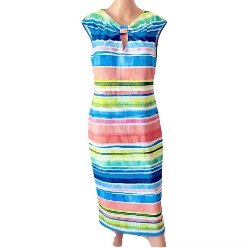 Beige by eci Multicolor Stripe Sheath Dress MEDIUM